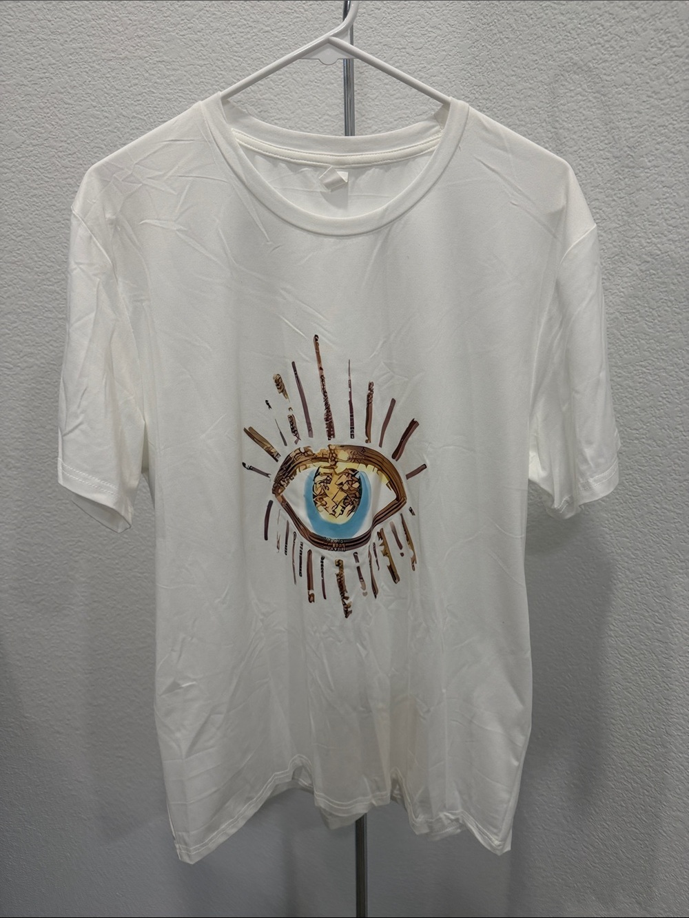 White Graphic Evil Eye Tee with Gold & Blue Accents